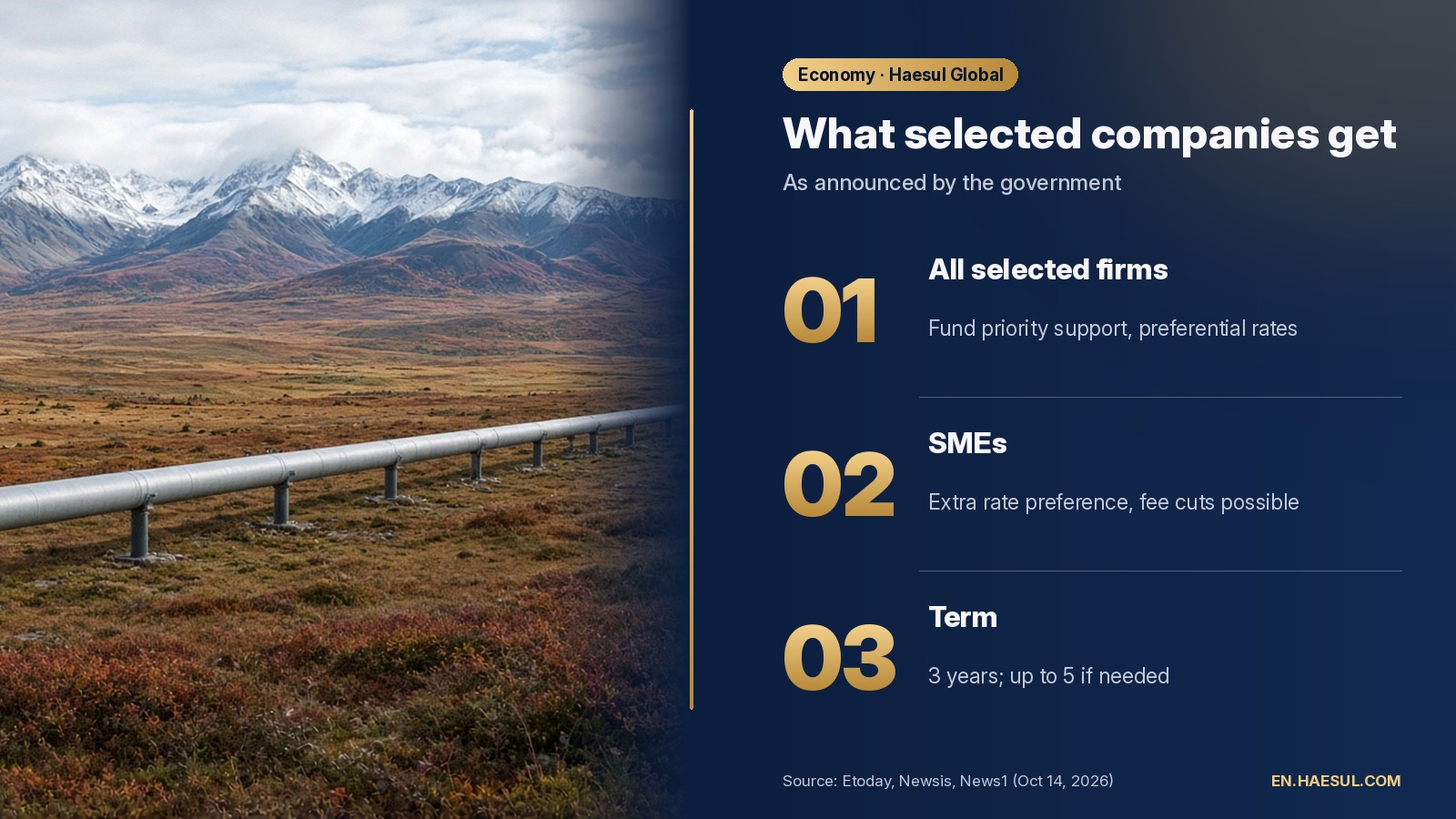 Benefits for selected lead companies: Supply Chain Stabilization Fund priority support and preferential rates, extra SME preferences, three-year term