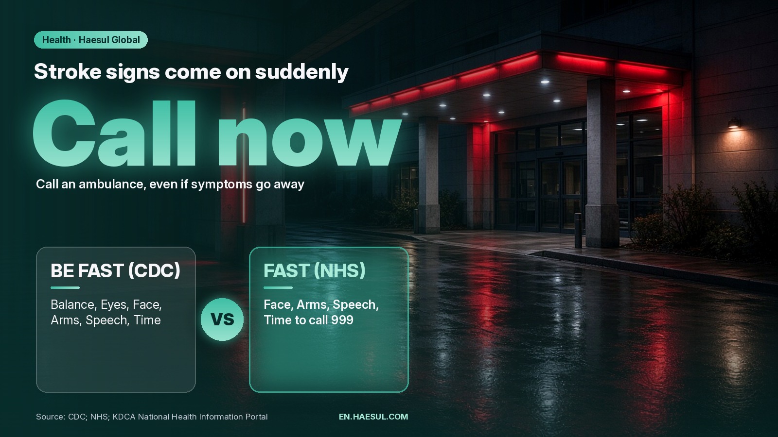 Stroke Warning Signs: What the CDC, NHS and Korea’s KDCA Say (and Which Number to Call)